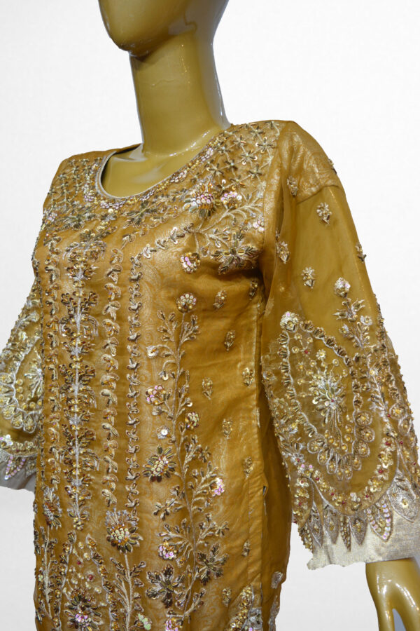 Wedding Wear Golden Fancy Organza Suit - Image 3