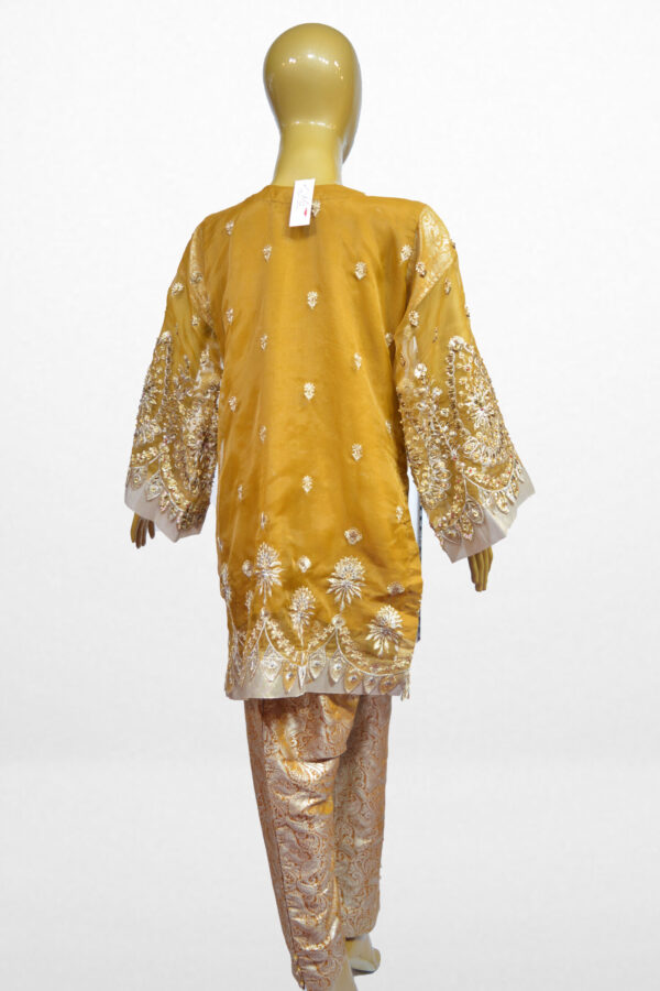 Wedding Wear Golden Fancy Organza Suit - Image 2