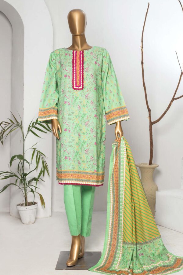 Bin Saeed Stitched 3 Piece Printed Khaddar Collection 2022-Green