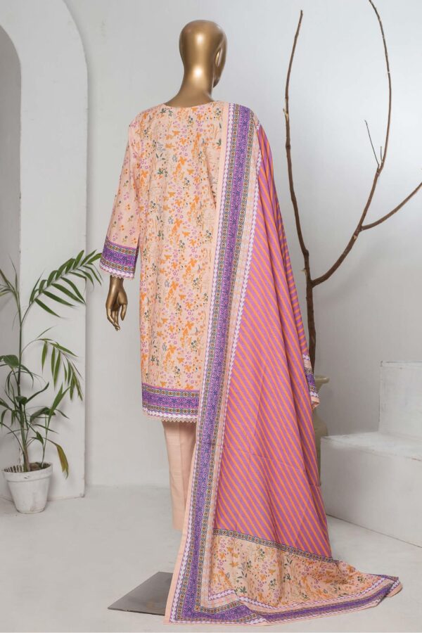 Bin Saeed Stitched 3 Piece Printed Khaddar Collection-Peach - Image 2