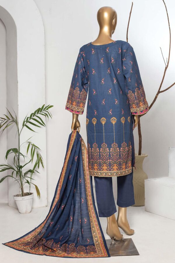 Bin Saeed Stitched 3 Piece Printed Khaddar Collection 2022 Blue - Image 2