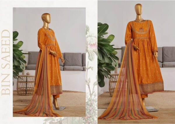 BIN SAEED EXCLUSIVE LUXURY JACQUARD FESTIVE FROCK 3PC COLLECTION - Image 2