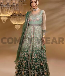 Emerald Bloom Embroidered Net Anarkali with Dupatta