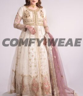 Ivory Elegance Anarkali with Mauve Dupatta