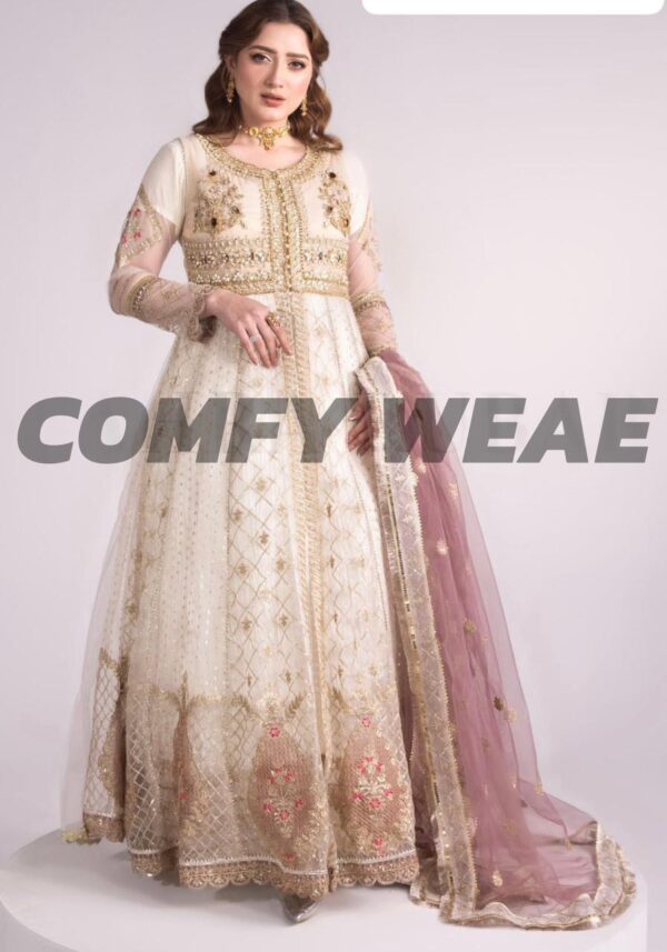 Ivory Elegance Anarkali with Mauve Dupatta