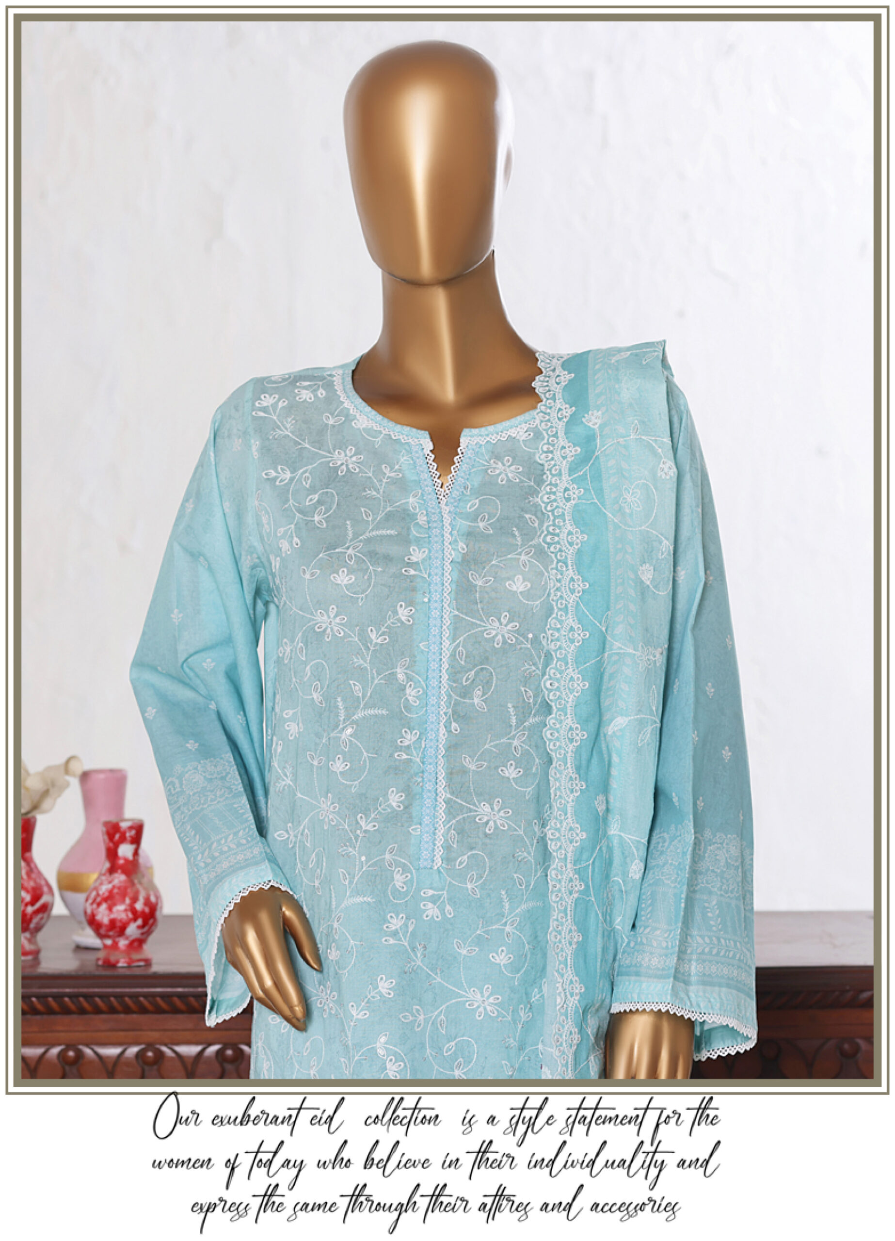 Bin Saeed 3PC Lawn Chikankari & Cutwork Embroidered Suit