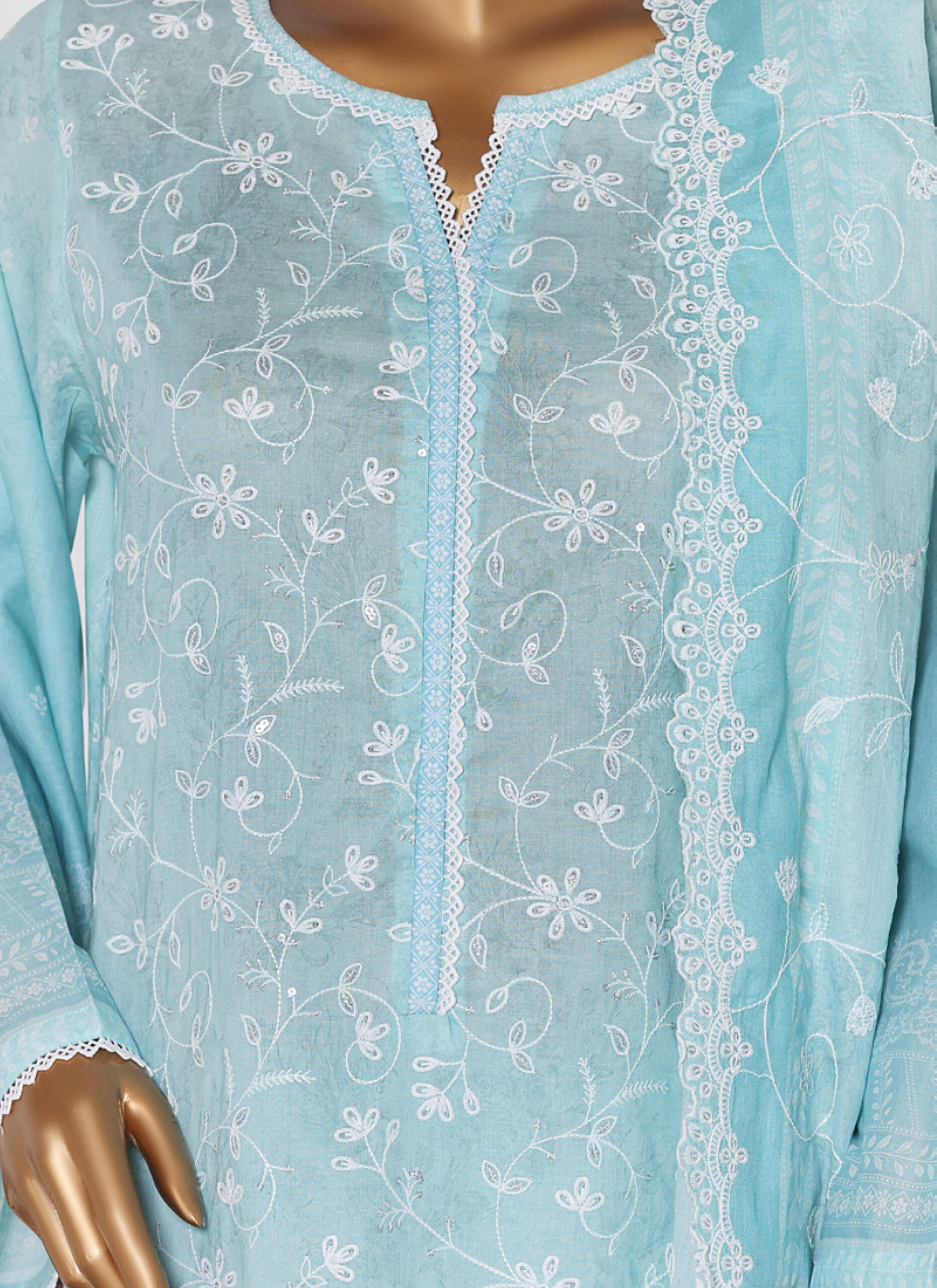 Bin Saeed 3PC Lawn Chikankari & Cutwork Embroidered Suit - Image 2