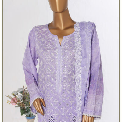 Bin Saeed 3PC Lawn Chikankari & Cutwork Embroidered Suit