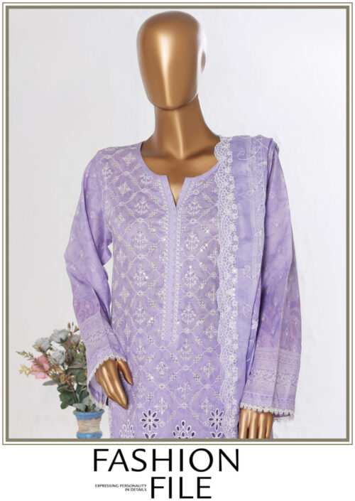 Bin Saeed 3PC Lawn Chikankari & Cutwork Embroidered Suit