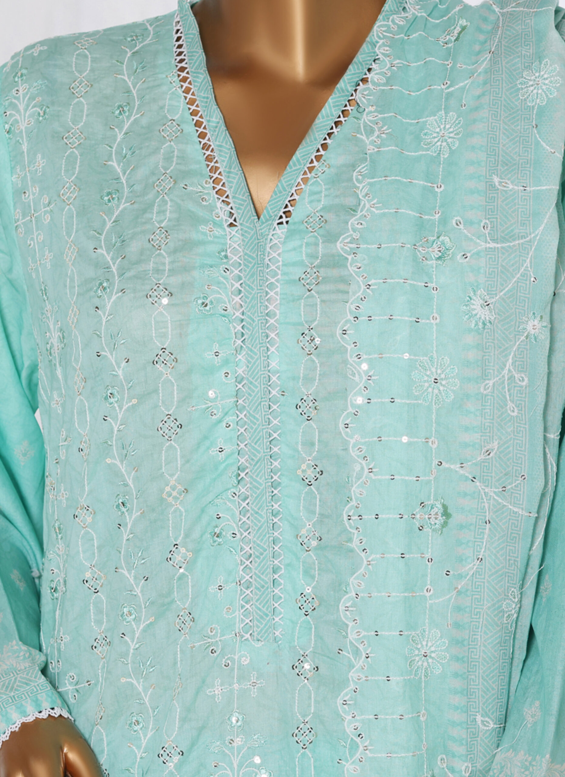 Bin Saeed 3PC Lawn Chikankari & Cutwork Embroidered Suit - Image 2