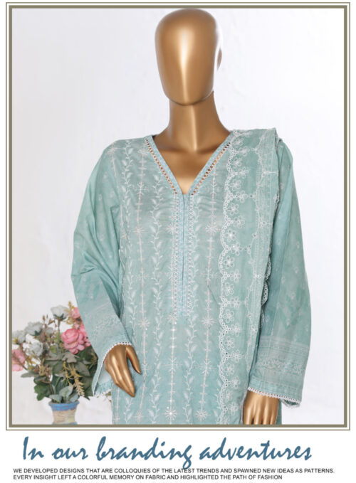 Bin Saeed 3PC Lawn Chikankari & Cutwork Embroidered Suit