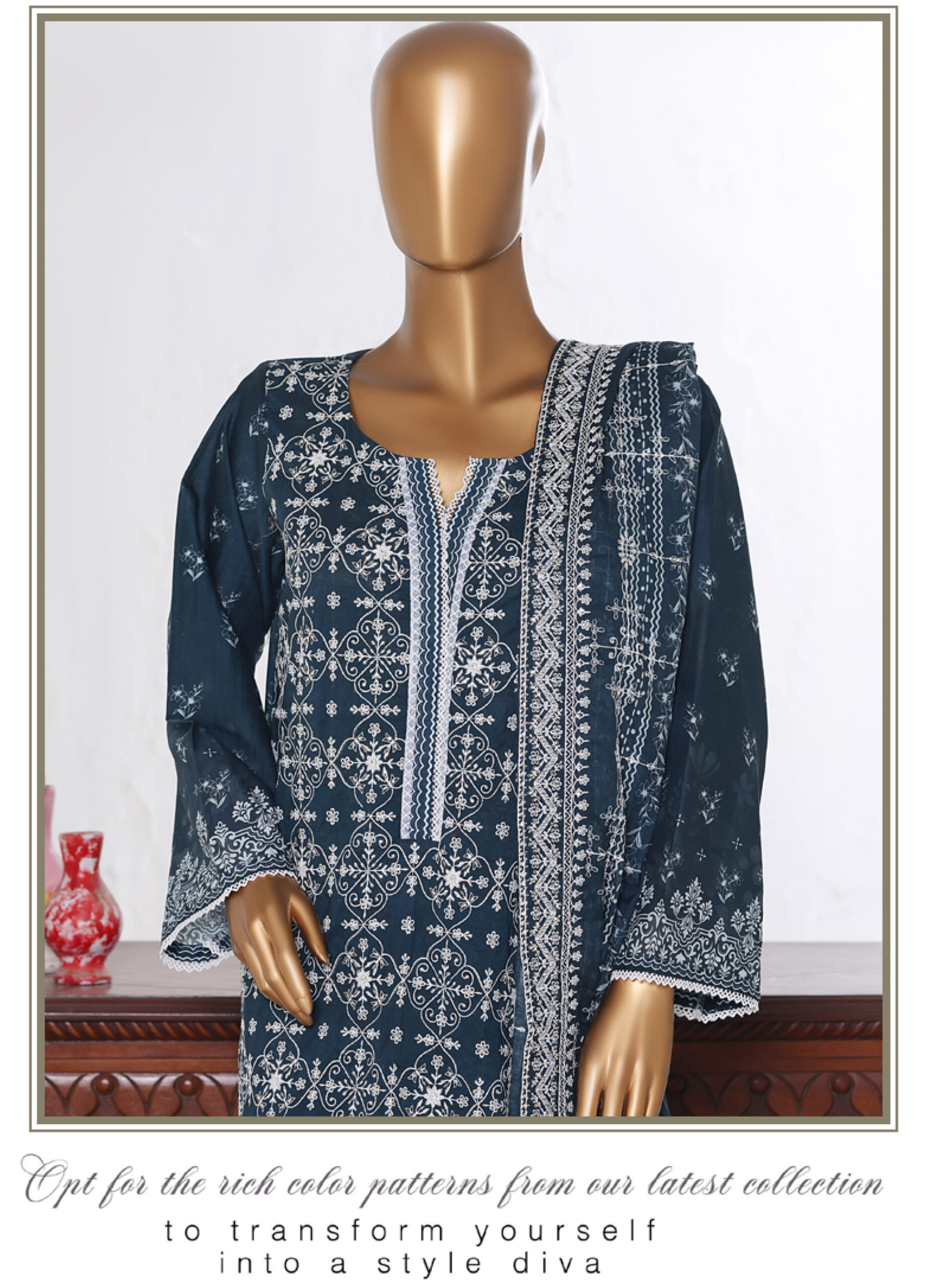 Bin Saeed 3PC Lawn Chikankari & Cutwork Embroidered Suit