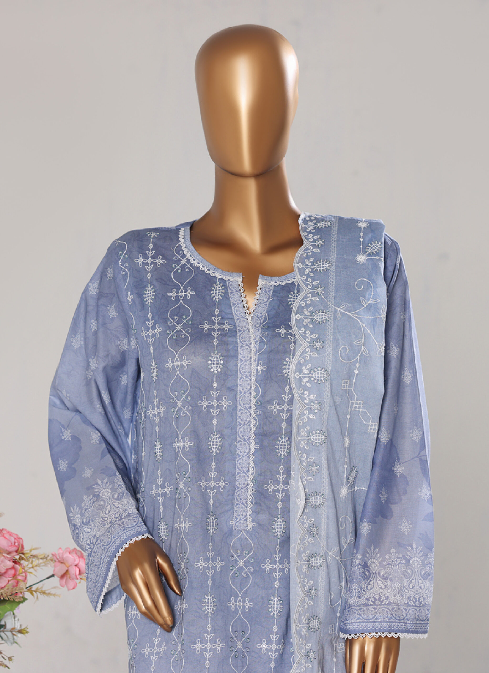 Bin Saeed 3PC Lawn Chikankari & Cutwork Embroidered Suit