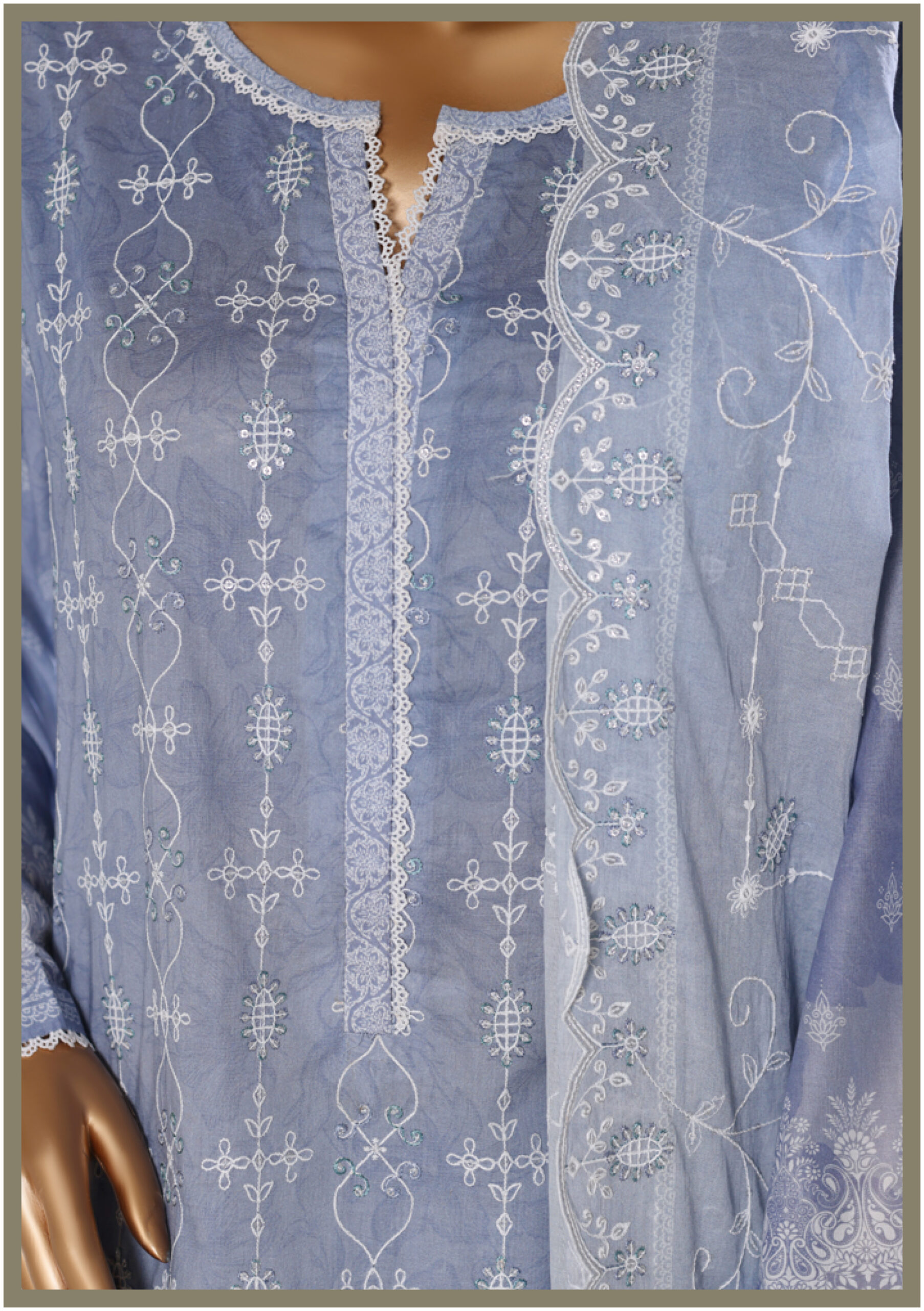 Bin Saeed 3PC Lawn Chikankari & Cutwork Embroidered Suit - Image 2