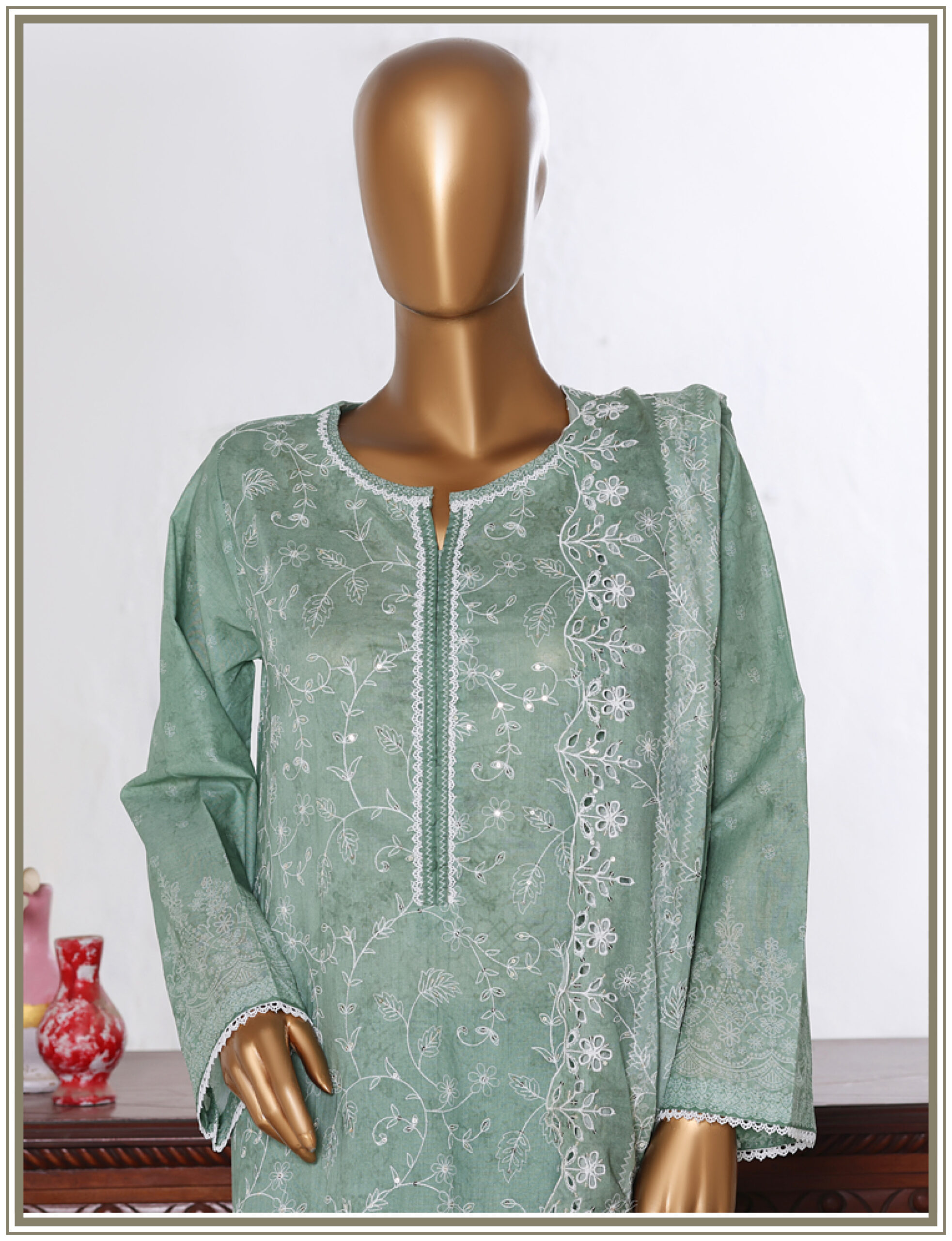 Bin Saeed 3PC Lawn Chikankari & Cutwork Embroidered Suit