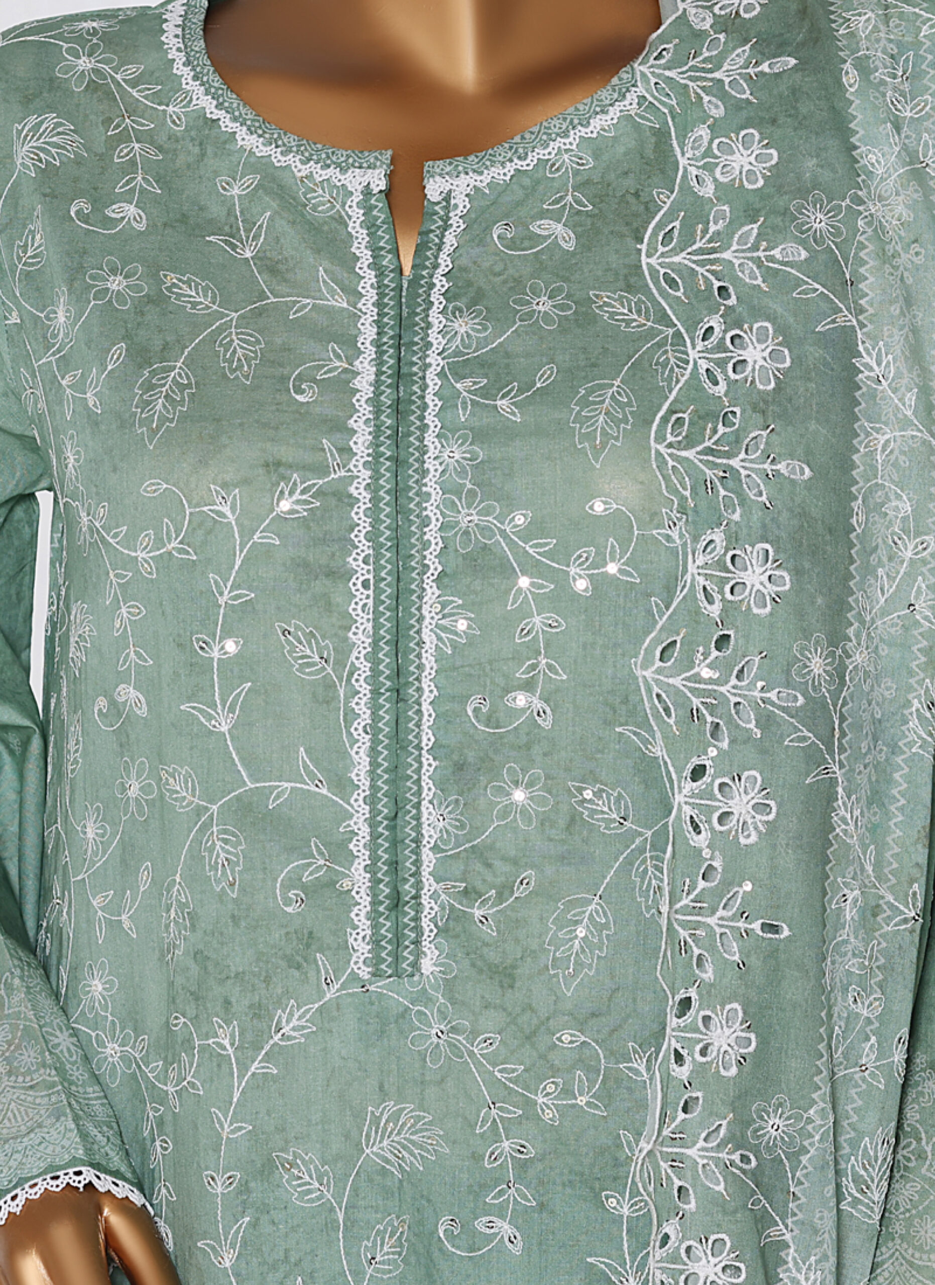 Bin Saeed 3PC Lawn Chikankari & Cutwork Embroidered Suit - Image 2