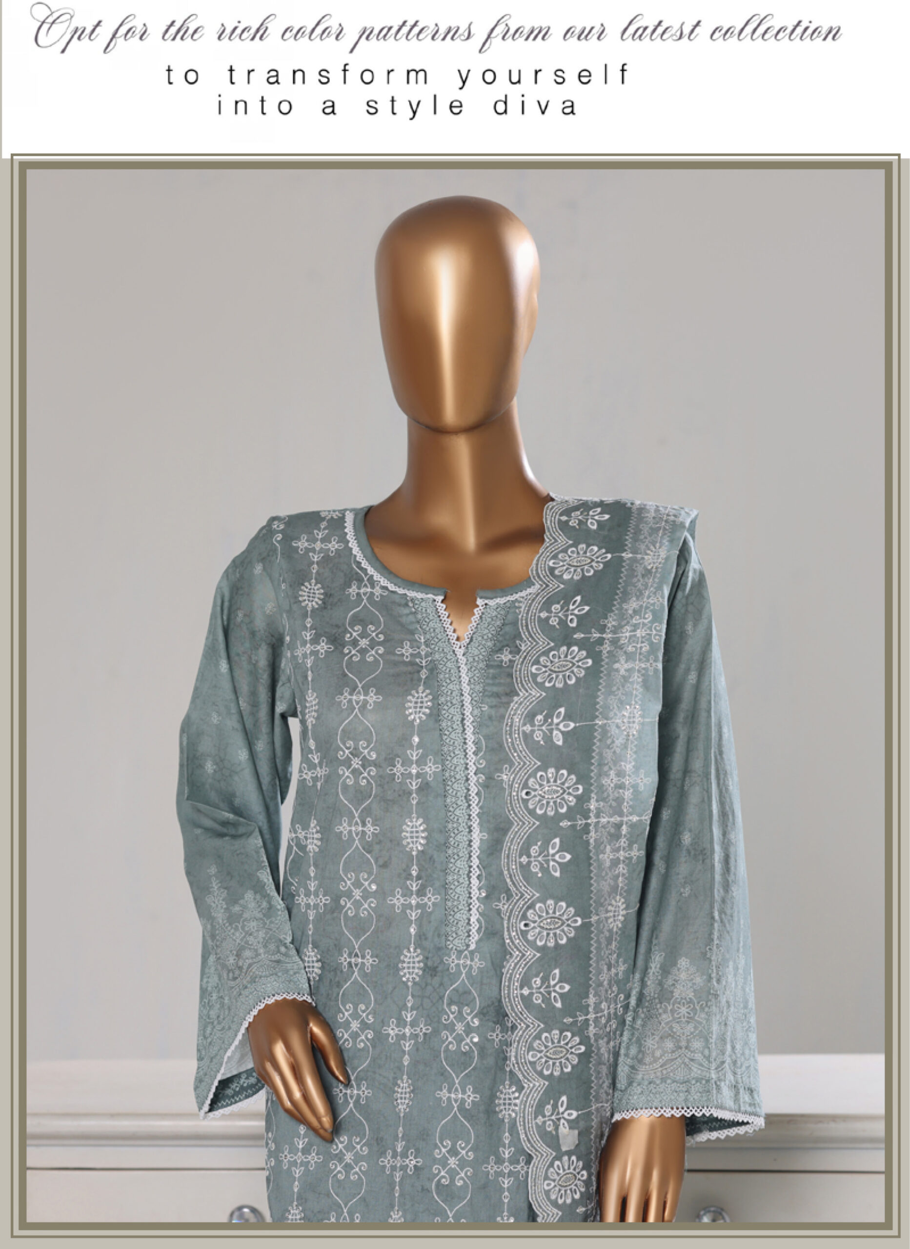Bin Saeed 3PC Lawn Chikankari & Cutwork Embroidered Suit