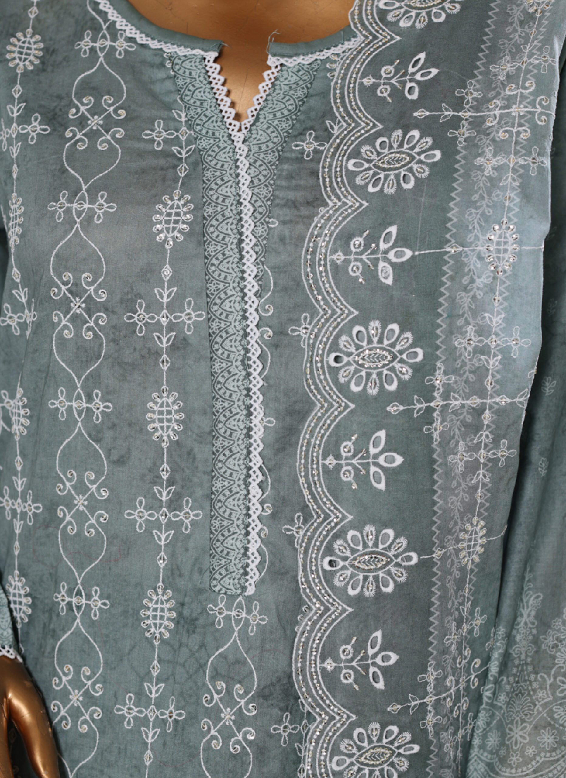 Bin Saeed 3PC Lawn Chikankari & Cutwork Embroidered Suit - Image 5